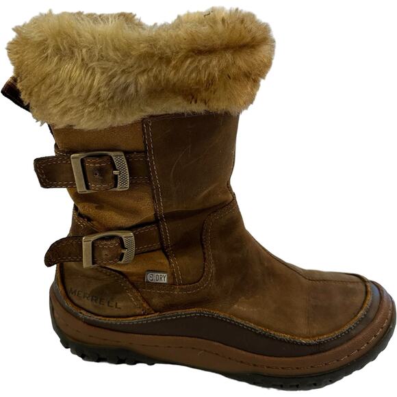 Merril Decora Chant Waterproof Leather Fur Trim Boot - Picture 3 of 10